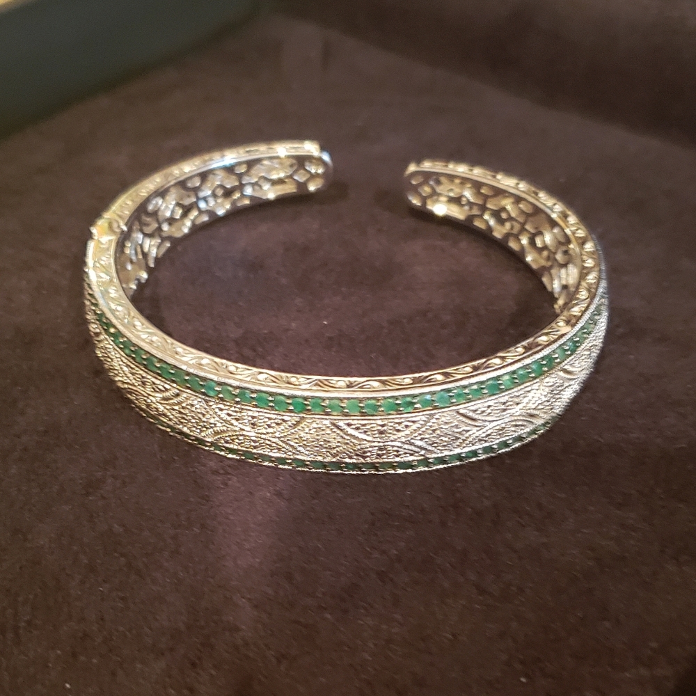 Emerald and Diamond cuff bangle bracelet